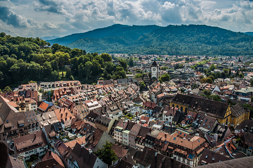 Freiburg city overview from top of cathedral, Germany