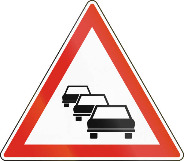 istock Warning road sign used in Hungary - Traffic queues likely 821238916