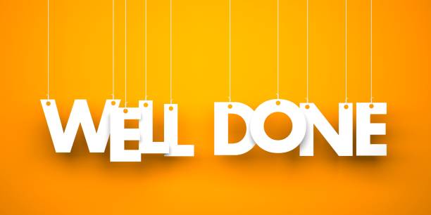 istock Well done. White word on orange background. 3d illustration 821238918