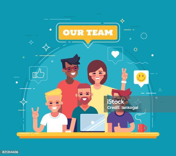 Our Team Modern Flat Vector Illustration Group Of Positive People Stock Illustration - Download Image Now