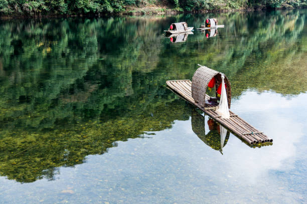 istock Wood boat in mountain lake 821254656