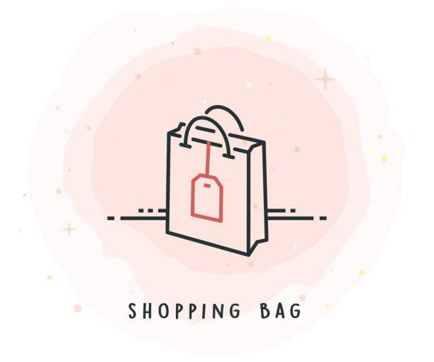 ilustrações, clipart, desenhos animados e ícones de ícone da sacola de compras com patch aquarela - customer symbol illustration and painting label