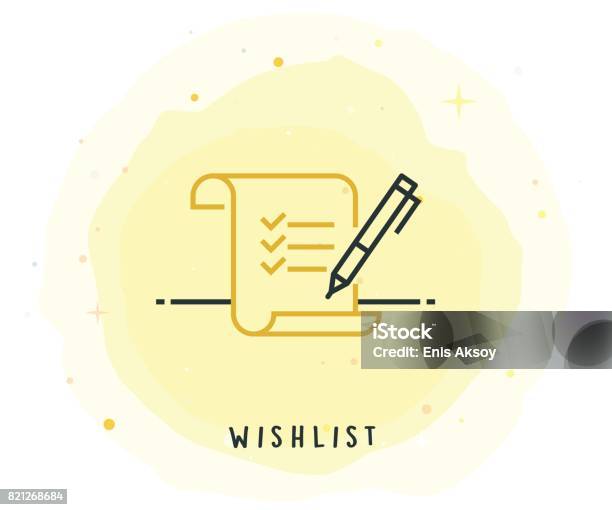 Wunschlistesymbol Mit Aquarellpatch Stock Vektor Art und mehr Bilder von Wunschliste - Wunschliste, Aquarell, Kunde
