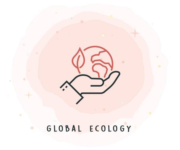 illustrazioni stock, clip art, cartoni animati e icone di tendenza di icona ecologia globale con patch acquerello - globe human hand earth world map