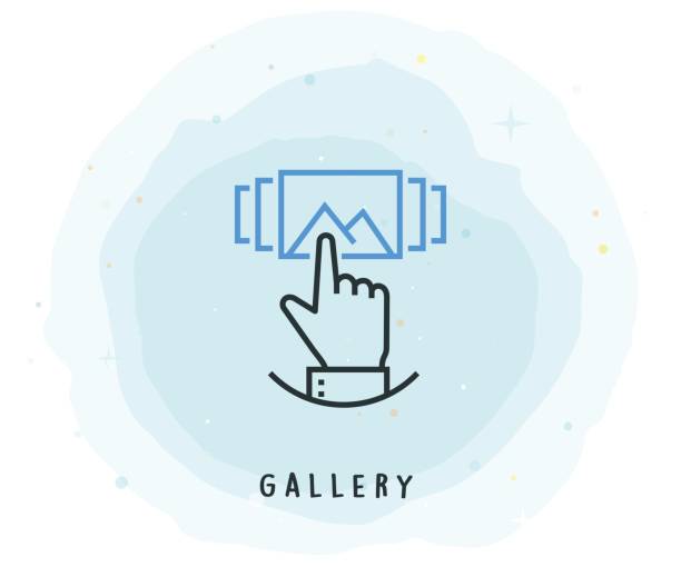 Gallery Icon with Watercolor Patch Gallery Icon with Watercolor Patch art museum photos stock illustrations