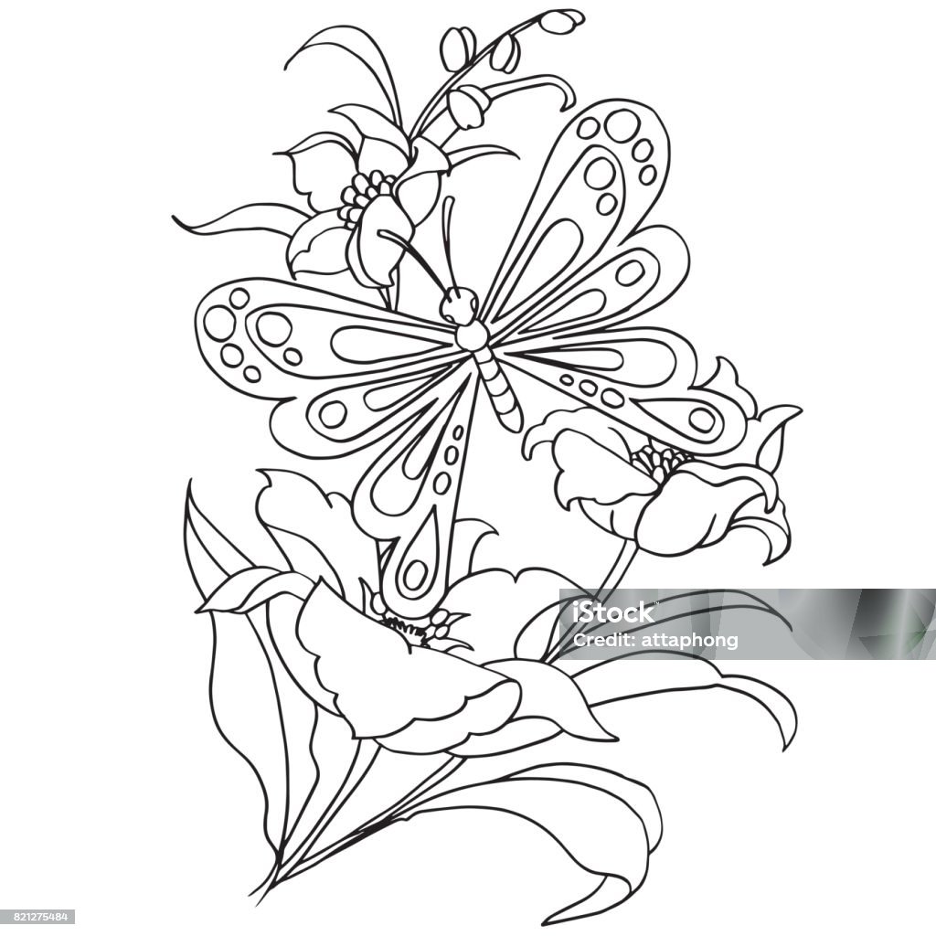 Ilustración de Dibujos Animados De Mariposas Y Flores Para Colorear Vector  Página y más Vectores Libres de Derechos de Abstracto - iStock