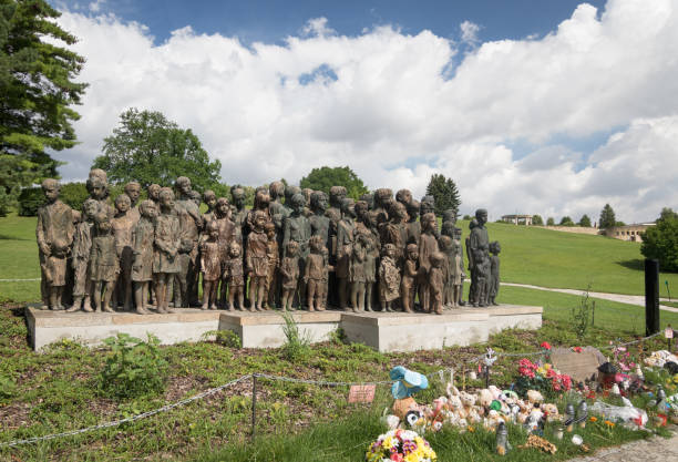 Lidice memorial, Czech Republic Lidice, Czech Republic - July 21, 2017: Children´s War Victims Monument in Lidice. In memory of 82 children executed by the Nazis on 10 June 1942 and millions of children who died during World War 2 former czechoslovakia stock pictures, royalty-free photos & images