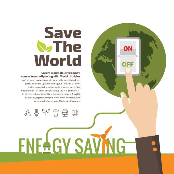 ilustrações de stock, clip art, desenhos animados e ícones de savings concept, switch off, energy concept, idea abstract infographic layout, vector illustration - environment responsibility gear resource