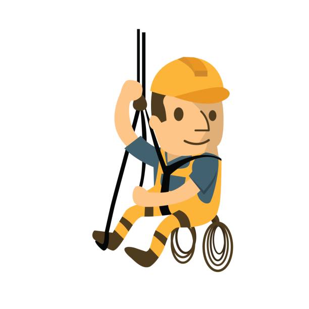 construction worker in safety protective equipment, health and safety, safety first, vector illustrator construction worker in safety protective equipment, health and safety, safety first, vector illustrator steeplejack stock illustrations