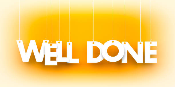istock Well done. White word on orange background. 3d illustration 821281980