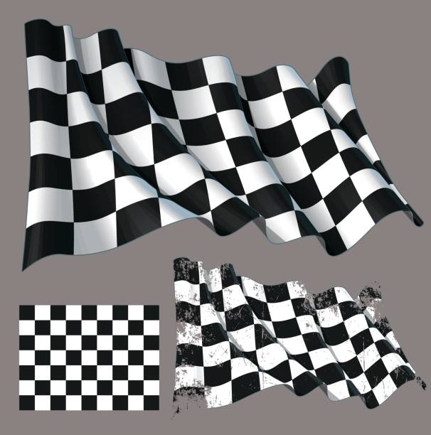 race checkered finish melambaikan bendera - race flag ilustrasi stok
