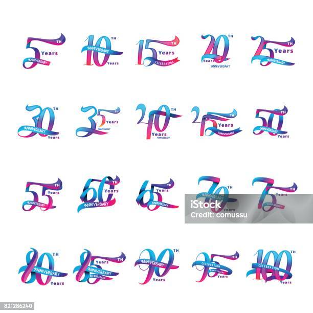 Set Of Numbers With Stylish Ribbon For Anniversary Other Message Stock Illustration - Download Image Now
