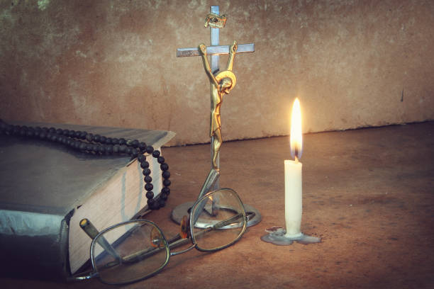 Vintage still life with Jesus and the Bible.