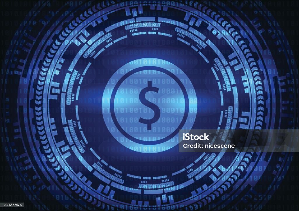 Abstract technology dollar logo on binary code and gear blue background . Vector illustration cybercrime and cyber security concept. Technology stock vector