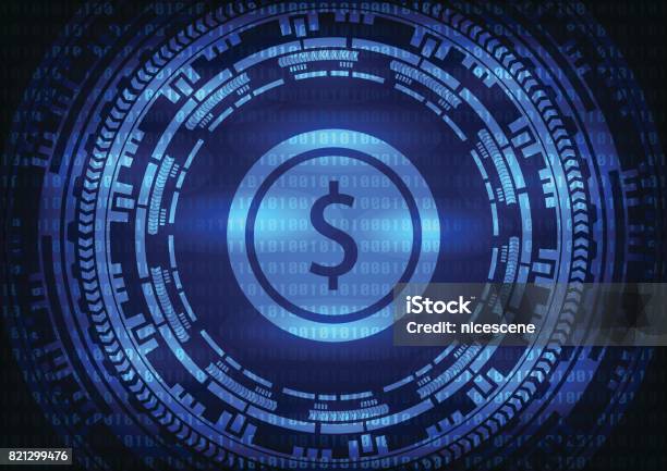 Abstract Technology Dollar Logo On Binary Code And Gear Blue Background Vector Illustration Cybercrime And Cyber Security Concept Stock Illustration - Download Image Now