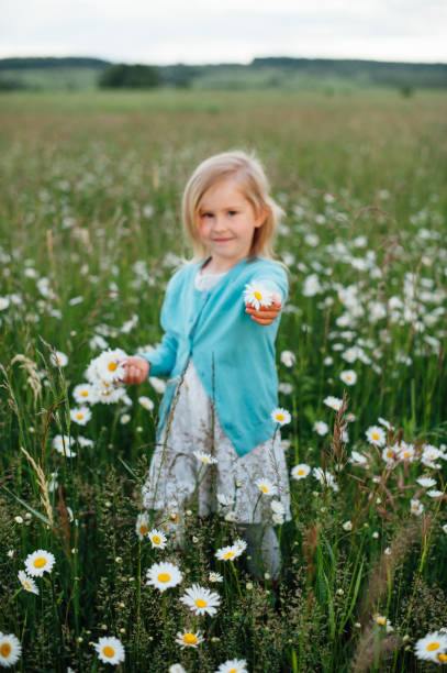 istock Little girl in a chamomile field 821300154