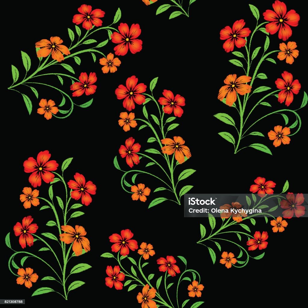 Ilustración de Flores Rojas Bordadas Sobre Patrones Sin Fisuras De Fondo  Negro y más Vectores Libres de Derechos de Abstracto - iStock