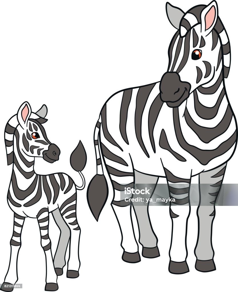 Cartoon Animals Mother Zebra With Her Little Baby Stock Illustration -  Download Image Now - iStock