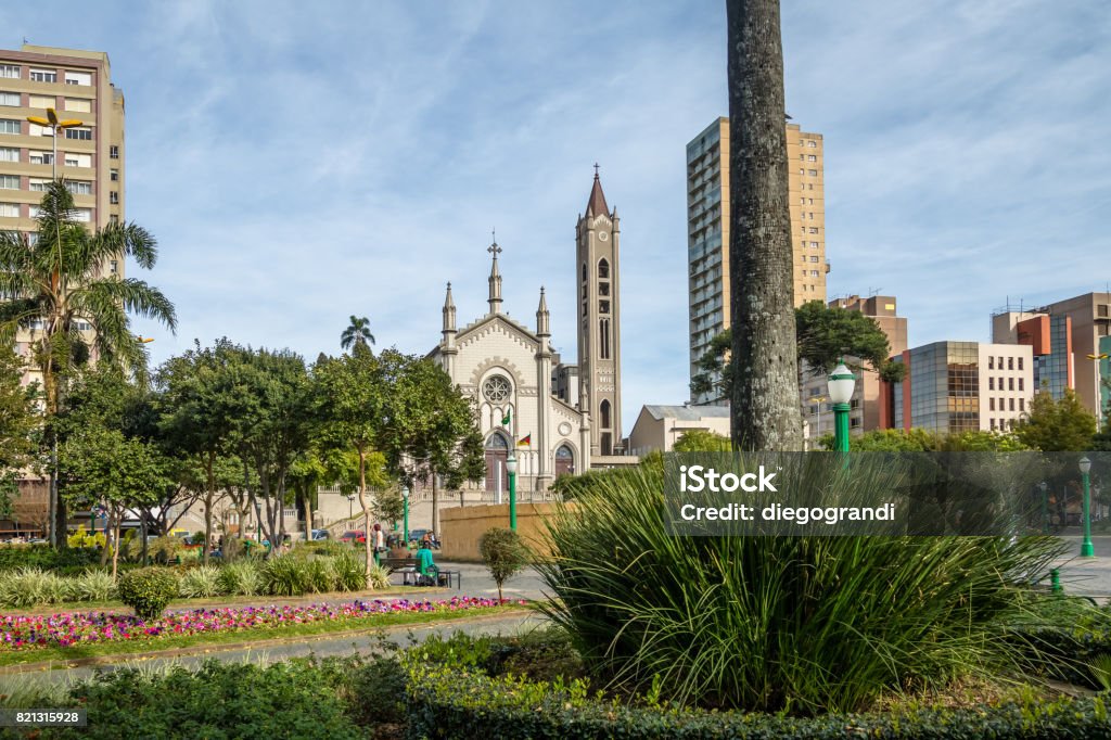 Dante Alighieri Square and Santa Teresa D'Avila Cathedral - Caxias do Sul, Rio Grande do Sul, Brazil South Stock Photo