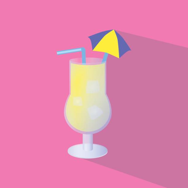 istock Yellow ice cocktail with umbrella on pink flat style vector illustration 821322504