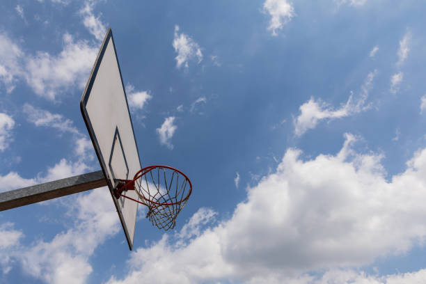 istock basketball backboard on blue cloudy sky background 821322566
