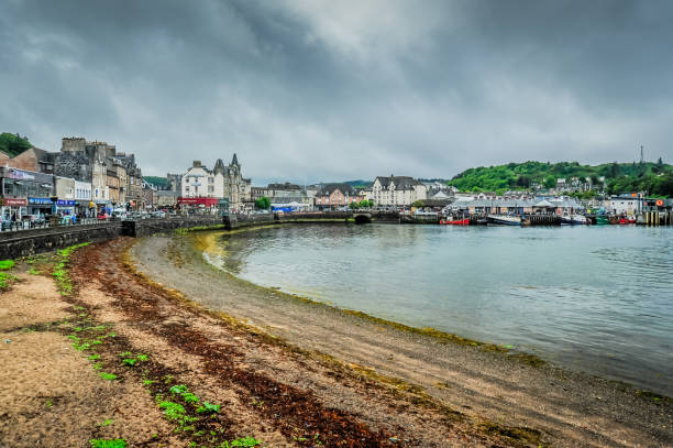 A view of downtown from the beach on a stormy day, Oban, Argyll, Scotland, United Kingdom