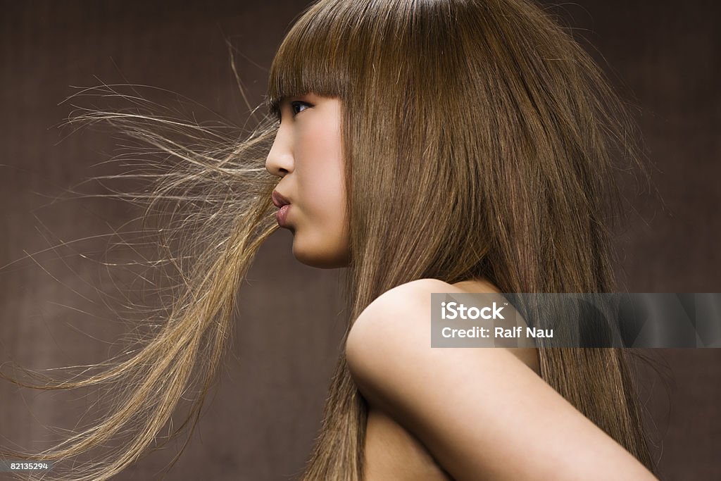 Schönheit Porträt asiatische Frau Blasen Haare - Lizenzfrei Blasen Stock-Foto