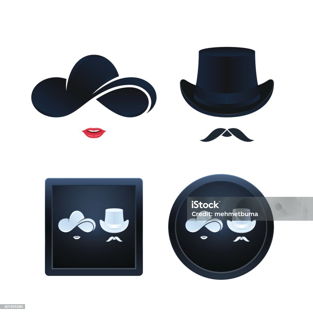 Dame et Monsieur icon set, isolé des illustrations vectorielles - clipart vectoriel de Chapeau libre de droits