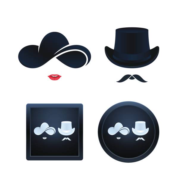 Lady and gentleman icon set, isolated vector illustrations Simple and button shape lady and gentleman icons on white background for your designs. Vector illustration icons. bowler hat stock illustrations
