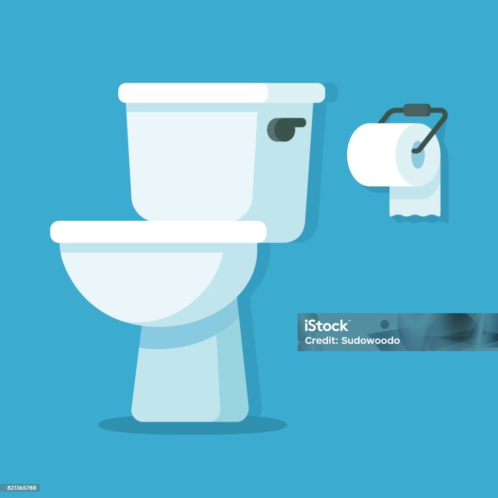 Toilet bowl with toilet paper Toilet bowl with toilet paper roll. Simple flat cartoon vector illustration. Toilet stock vector