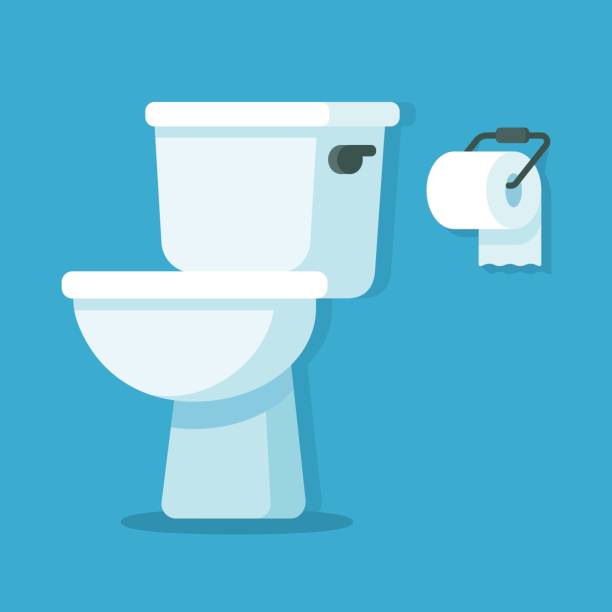 Toilet bowl with toilet paper Toilet bowl with toilet paper roll. Simple flat cartoon vector illustration. bathroom stock illustrations