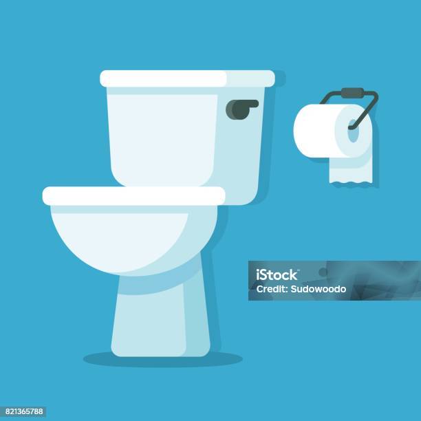 Toilet Bowl With Toilet Paper Stock Illustration - Download Image Now - Toilet, Bathroom, Toilet Bowl