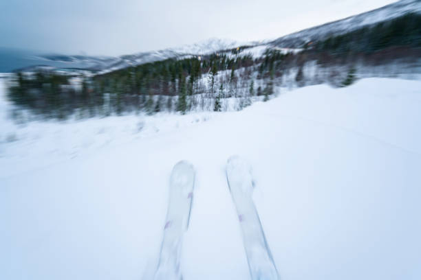 ski speed - skiing point of view stock-fotos und bilder