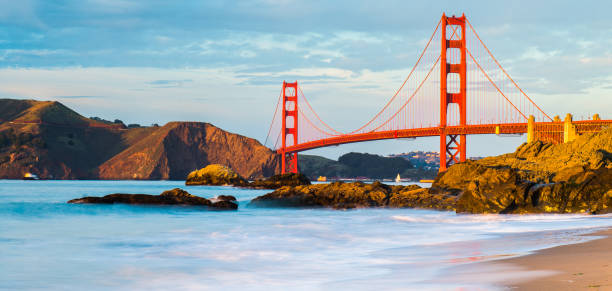 Golden Gate Bridge A long exposure of the Golden Gate Bridge during a sunset. golden gate bridge stock pictures, royalty-free photos & images