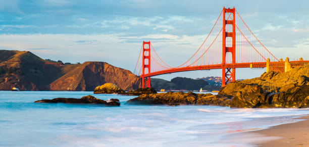 golden gate bridge - golden gate bridge panoramic san francisco county bridge imagens e fotografias de stock