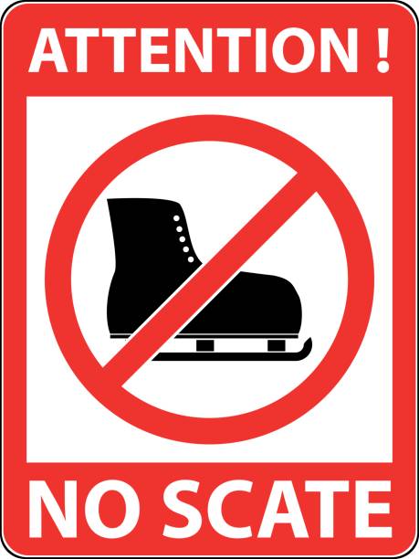 brak łyżwy, łyżwy zabronione symbol. wektor - ice hockey ice skate equipment black stock illustrations
