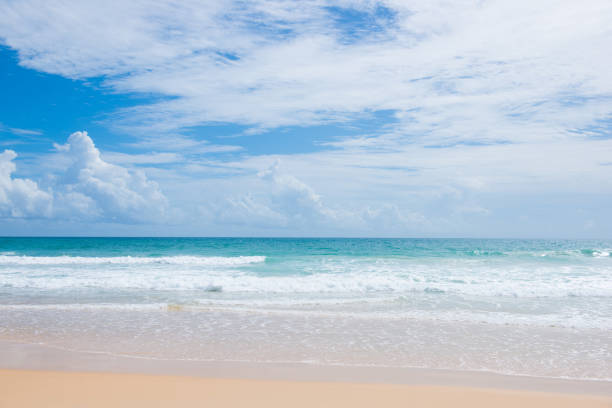 istock beautiful beach against blue sky with clouds 821396014