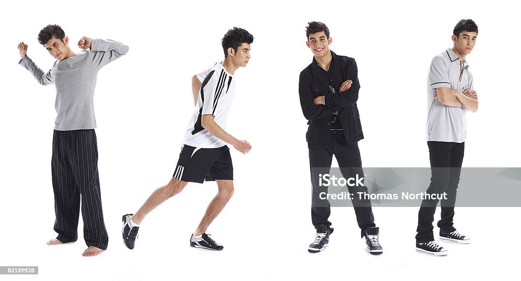 Day in the Life of Teen Boy Digital Composite White Background Stock Photo