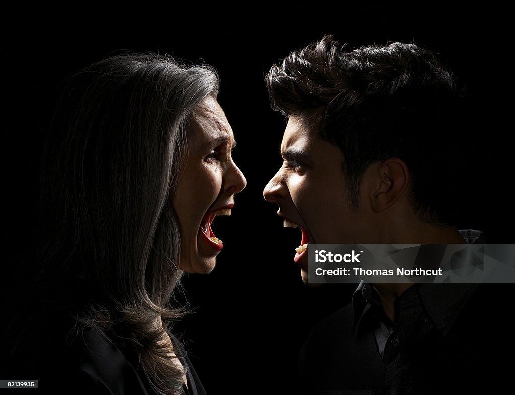 Ältere Frau und Teen Boy mit Schreien - Lizenzfrei Rufen - Sprache Stock-Foto