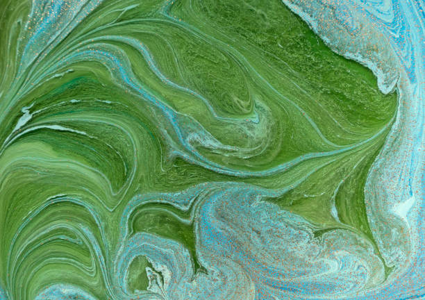 istock Marbled blue, green and golden abstract background. Liquid marble pattern 821410290