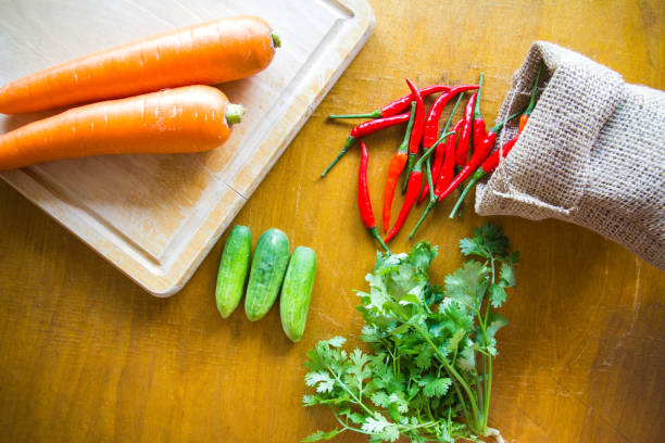 Fresh vegetables on wooden background