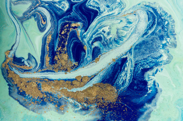 istock Marbled blue and golden abstract background. Liquid marble pattern 821410602