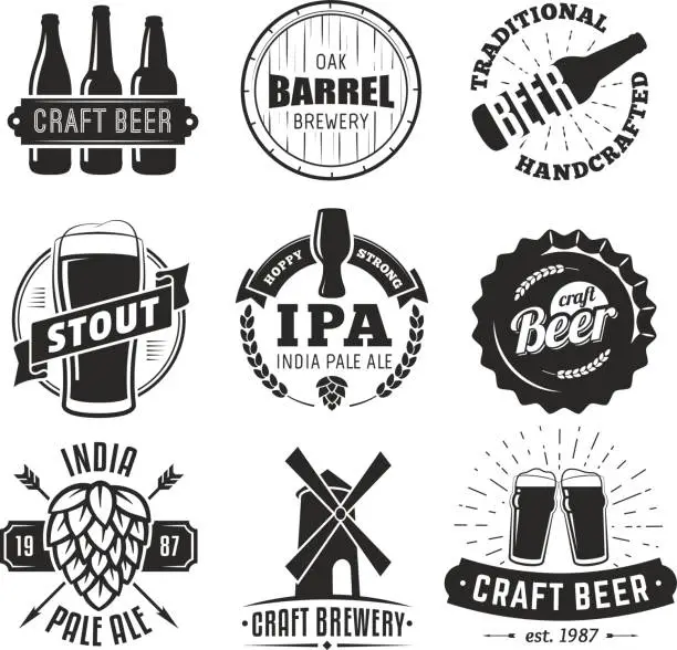 Vector illustration of Vector craft beer badges.