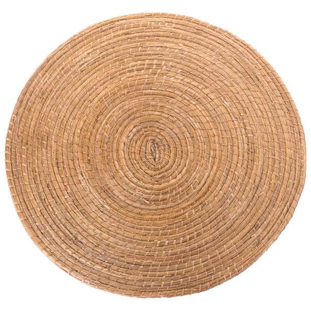 istock golden  round wicker mat on white background 821425818