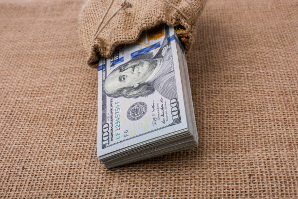 istock Banknote bundle of US dollarin a sack 821453318