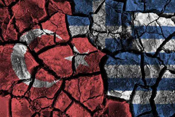istock Turkey and Greece flag on cracked ground . Confliction and crisis concept . 821457040