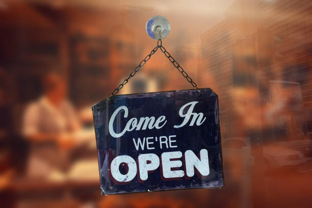 istock Shop store entrance open sign 821457150