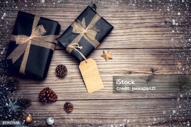 Christmas Gift Box With Decoration Stock Photo - Download Image Now - Above, Anniversary, Backgrounds