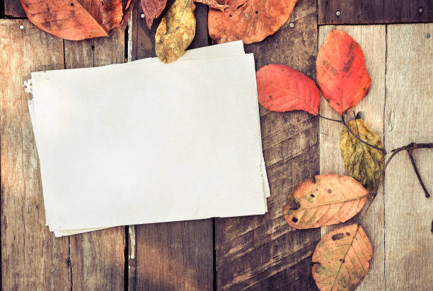 istock Beautiful fall leaves on vintage wooden background 821460852