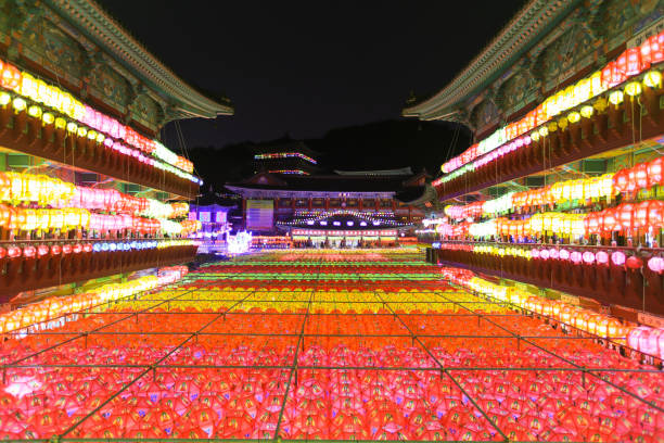 Korea temple lantern festival night view in Samgwangsa